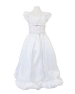 White Embroidered Mid Waist Communion Dress with Cap Sleeves Special Occasion Dresses Clothing