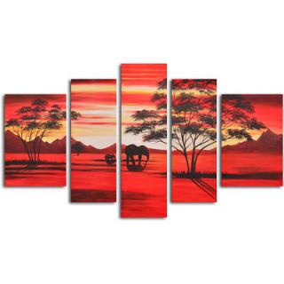 My Art Outlet Hand Painted African Sunset 5 Piece Oil Canvas Art Set