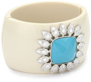 CZ by Kenneth Jay Lane "Trend Cubic Zirconia" Rhodium Plated Applique with Resin Bangle Bracelet Jewelry