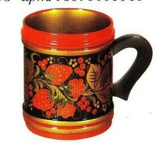 Russian Authentic Hand painted KHOKHLOMA Khoh loma Wooden Decorative Mug  