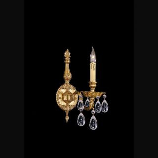 Olde World 1 Light Candle Wall Sconce in Olde Brass with Crystal