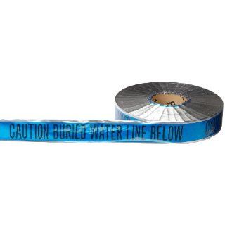 Brady 91603 1000' Length, 2" Width, B 721 Metal Detectable Polyester, Black On Blue Color Detectable Identoline Warning Tape   Water, Legend "Caution Buried Water Line Below" Industrial Warning Signs