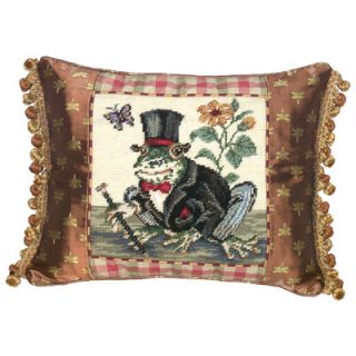123 Creations Frog Gentleman 100% Wool Needlepoint Pillow with Fabric