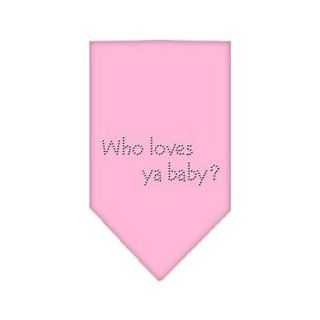 Who Loves Ya Baby Rhinestone Bandana Light Pink Large  Pet Bandanas 