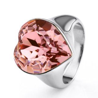 Neoglory Made with Swarovski Elements Platinum Plated Pink Heart Rings for Women Jewelry Supplies Size 6.25 Promise Rings Jewelry