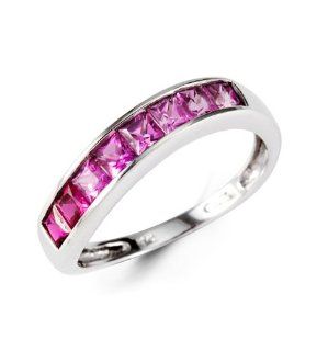 New Princess Cut Pink Topaz 10k White Gold Band Ring Jewelry