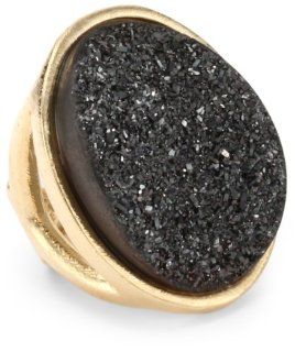 Marcia Moran "Mystere" 18k Gold Plated Black Druzy Large Oval Ring, Size 6 Jewelry