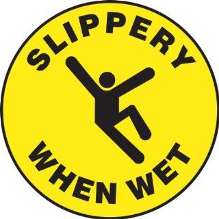 Accuform Signs MFS723 Slip Gard Adhesive Vinyl Round Floor Sign, Legend "SLIPPERY WHEN WET" with Graphic, 17" Diameter, Black on Yellow Industrial Floor Warning Signs