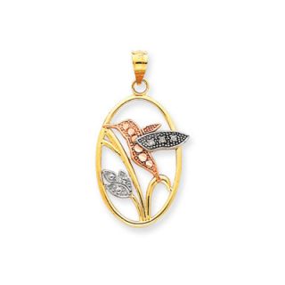 Jewelryweb 14k Yellow Rose Gold Rhodium Diamond Hummingbird Pendant
