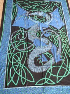 Hippie/Indian Tapestry/Wall/Bedspread/Tablecloth Cotton Celtic English Dragon Blue Twin Size 70" x 104" SS074 18  