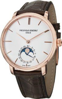 Frederique Constant Slim Line Moonshape Silver Dial Brown Leather Strap Mens Watch FC 705V4S4 Frederique Constant Watches