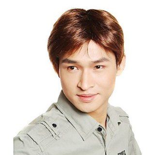Capless Short Synthetic Golden Brown Men's Straight Hair Wig  Hairpieces  Beauty