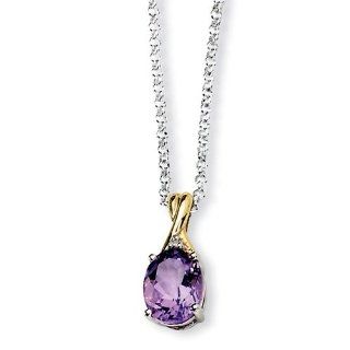 Sterling Silver 1.725ct & 14K Yellow Gold 18in Amethyst & Diamond Necklace Jewelry