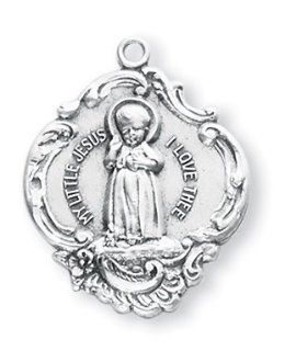 Sterling Silver Large Mens Baroque Infant Jesus 18" Chain Boxed 1"x3/4" Patron Saint St. Medal Pendant Necklace In Gift Box Jewelry