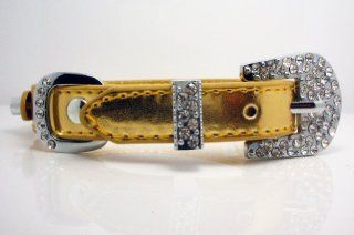 Medium Gold Metallic Leather with Swarovski Grade Crystal Collar for Cat/dog with Diamante Buckle 