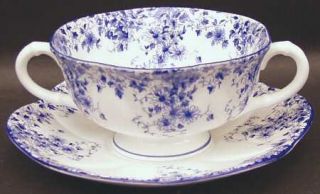 Shelley Dainty Blue Footed Cream Soup Bowl & Saucer Set, Fine China Dinnerware  