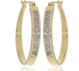 10k Gold Round cut Diamond Hoop Earrings Jewelry