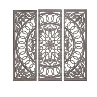 Woodland Imports 3 Piece Modern Wooden Carved Mirror Panel Set