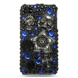 Dream Wireless 3D Full Diamond Case for iPhone 4/4S   Retail Packaging   Black and Blue Skull Cell Phones & Accessories