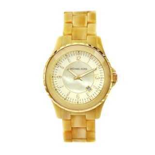 Michael Kors Womens Horn Acrylic Watch with Gold Tone Dial