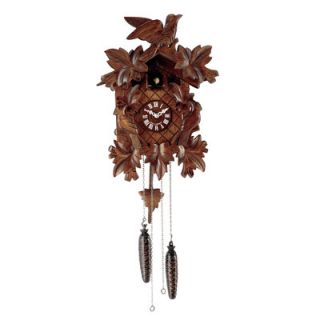 Black Forest Cuckoo Clock with Red Flowers and Walnut Finish