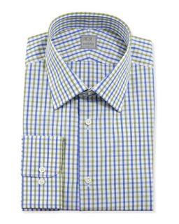 Regular Finish Classic Fit Two Tone Checked Dress Shirt, Cactus