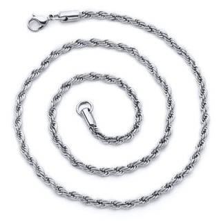 Oravo Mens 22 inch Diamond Cut Stainless Steel Rope Chain Necklace