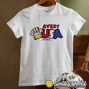 Personalized Patriotic Kids T Shirts   USA Smiley Face