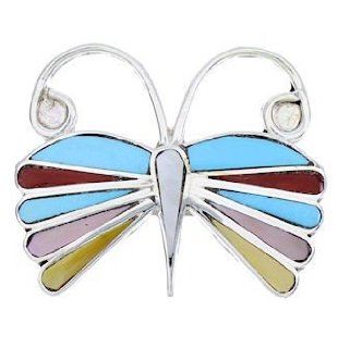 Butterfly Native American Zuni Jewelry Multicolor Pin Pendant YS71687 SilverTribe Jewelry