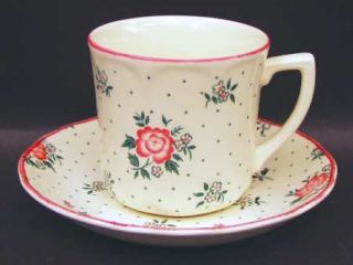 Johnson Brothers Monticello Flat Cup & Saucer Set, Fine China Dinnerware   Peach