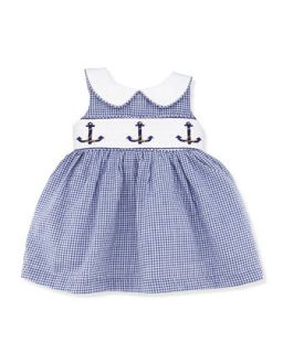 Check Anchor Dress w/Bloomers, Navy/White, 3 9 Months