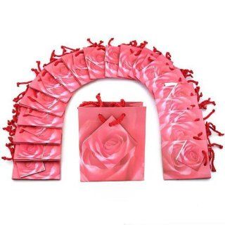 20 Pink Rose Shopping Tote Gift Bags & Card 3 1/2"   Gift Wrap Bags