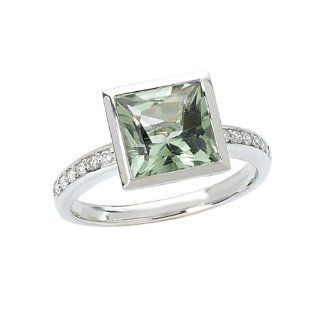 Tivolia Collection 14K White Gold Princess Cut Green Quartz and Diamond Ring Princess Green Amythest Earrings Jewelry