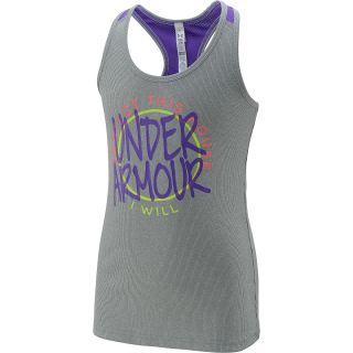 UNDER ARMOUR Girls Graphic Victory Tank   Size L, True Grey/pride