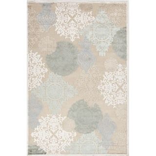 Transitional Floral Blue Viscose/ Chenille Rug (9 X 12)