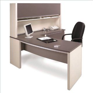 Sandstone and Slate Bestar Connexion L Shaped Office Desk with Hutch and Pedestal   Home Office Desks