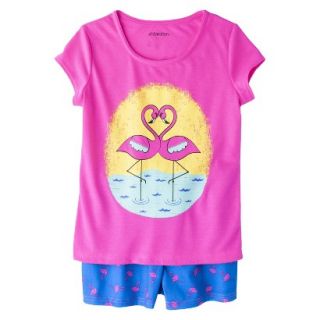 Xhilaration Girls 2 Piece Short Sleeve Sun Flamingo Pajama Set   Pink S
