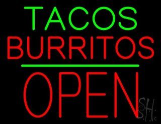 Tacos Burritos Block Open Green Line Outdoor Neon Sign 24" Tall x 31" Wide x 3.5" Deep  Business And Store Signs 