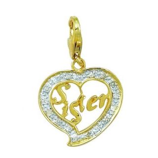 EZ Charms 14K 1.3 Grams Yellow Gold Diamond 0.08Ct Sister in Heart