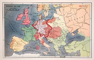 1946 Print Map Europe Ottoman Empire Holy Roman Kingdom Atlantic Ocean Poland   Relief Line block Map  