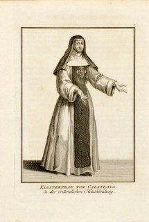 RELIGIOUS ANTIQUE PRINT CALATRAVA ORDER 7 NUN 1755   Etchings Prints