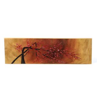 Hand Painted Carmine Blossom on Rust Oil Canvas Art