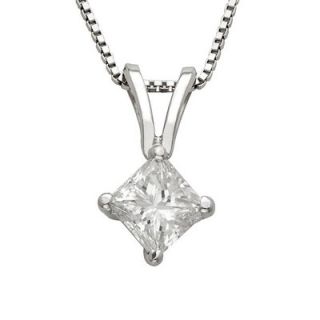 Jewelers 14k White Gold TDW Princess Diamond Solitaire Necklace