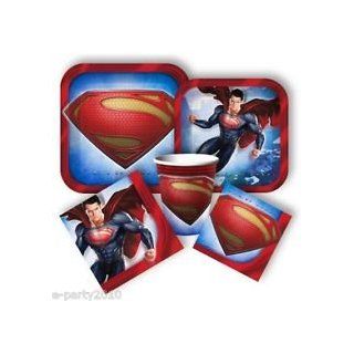 Superman Party Kit for 8 Guests Includes (Tattoos, Treat Bags, Table Cover, Birthday Banner , Napkins , Cups& Desert Plates) Toys & Games