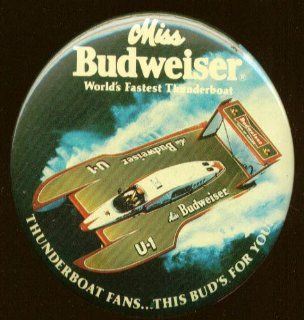 Miss Budweiser World's Fastest Thunderboat pinback 1980 Entertainment Collectibles