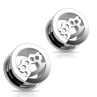 316L Surgical Steel Brassknuckle Screw Fit Tunnel Plugs   1" (25mm)   Sold as a Pair Jewelry