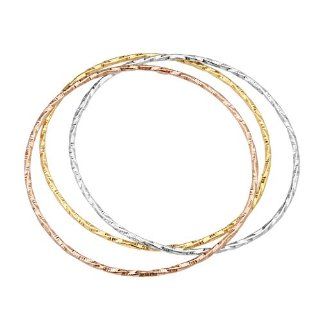 .925 Sterling Silver Tri color Gold Rhodium Plated 2mm Thickness Bangle Bracelet 3 pieces Sets   68mm Diameter The World Jewelry Center Jewelry
