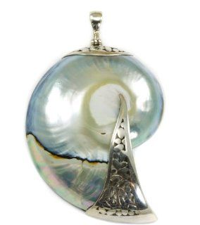 Sterling Silver Natural Nautilus Shell Necklace Pendant Large Handmade Bali Silver Spyglass Designs Jewelry