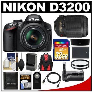 Nikon D3200 Digital SLR Camera & 18 55mm G VR DX AF S Zoom Lens (Black) with 55 200mm VR Lens + 32GB Card + Case + Battery & Charger + Grip + HDMI Cable + Filters Kit  Camera & Photo