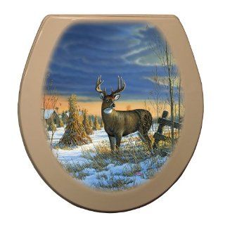 Comfort Seats C1B4R2 731 01OB Whitetail Deer In Winter Round Bone Toilet Seat, Oil Rubbed Bronze    